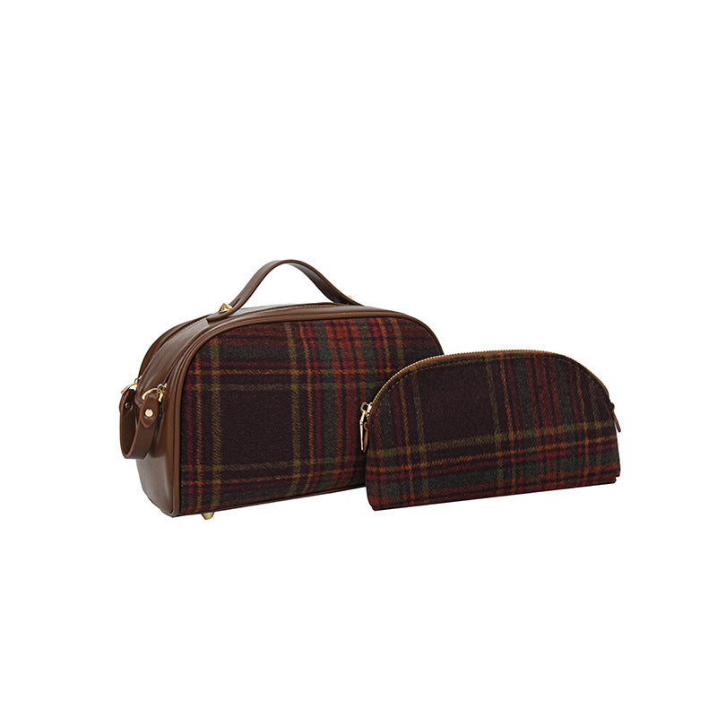 Storage Woolen British Style Plaid Portable Bags