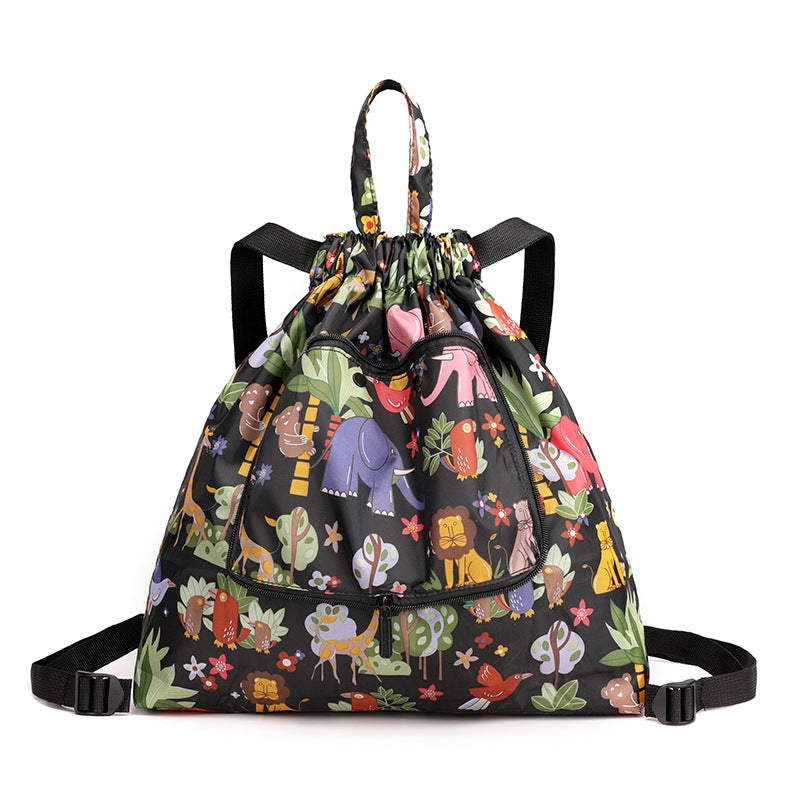 Women's Drawstring Printed Nylon Fabric Foldable Flower Backpacks