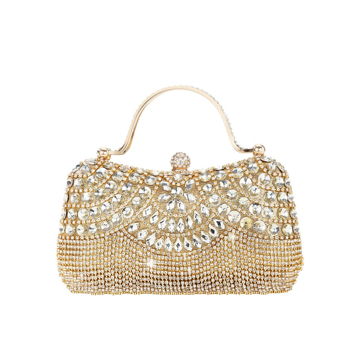 Women's Rhinestone Diamond Flash Tassel Portable Chain Box Evening Bags