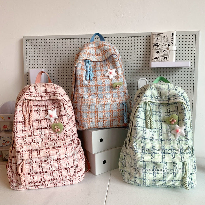 Plaid Female College Niche Design Good-looking Backpacks