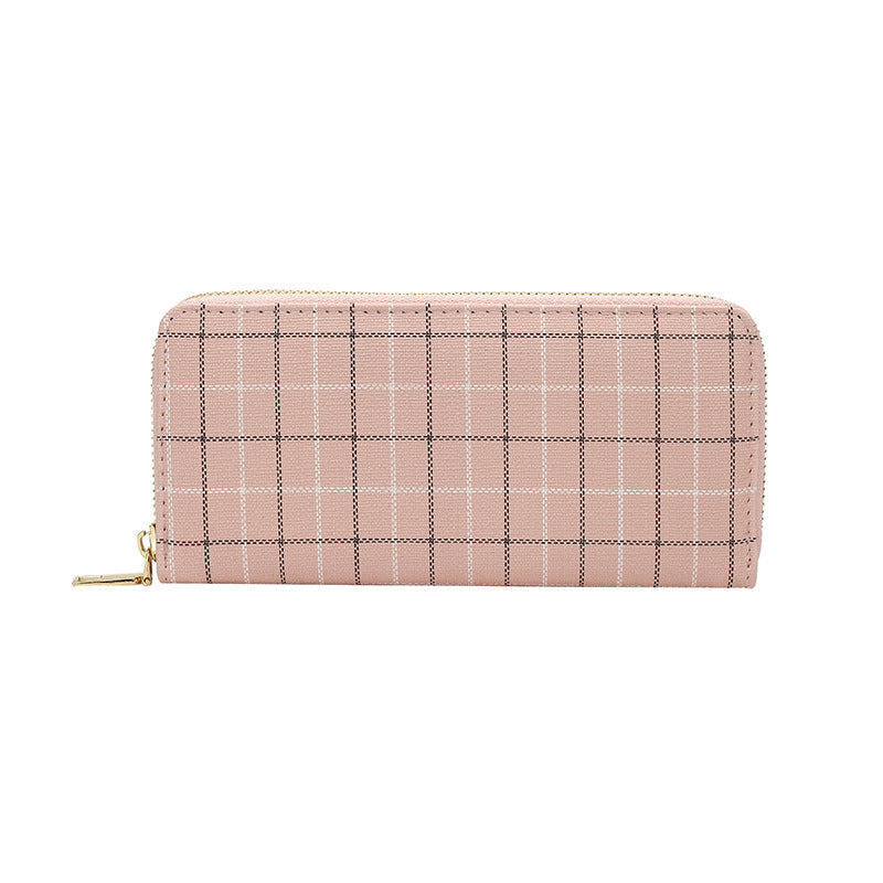 Pochette longue à carreaux, portefeuilles de grande capacité pour dames