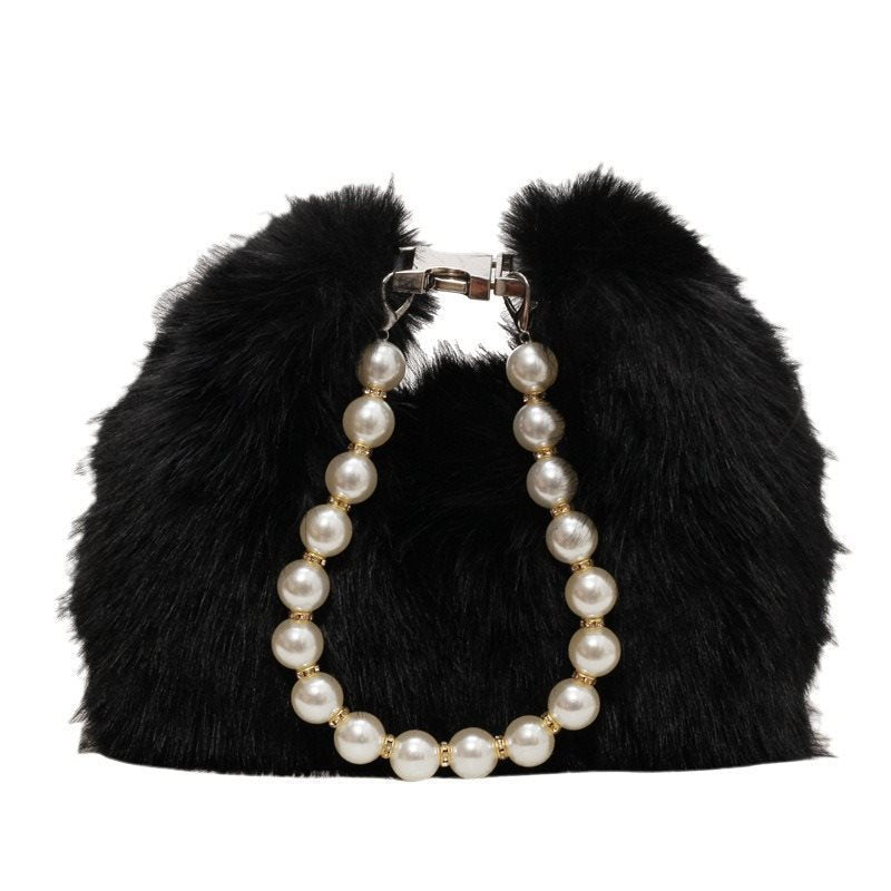 French Fashionable Pearl Tote Female Fur Crossbody Bags