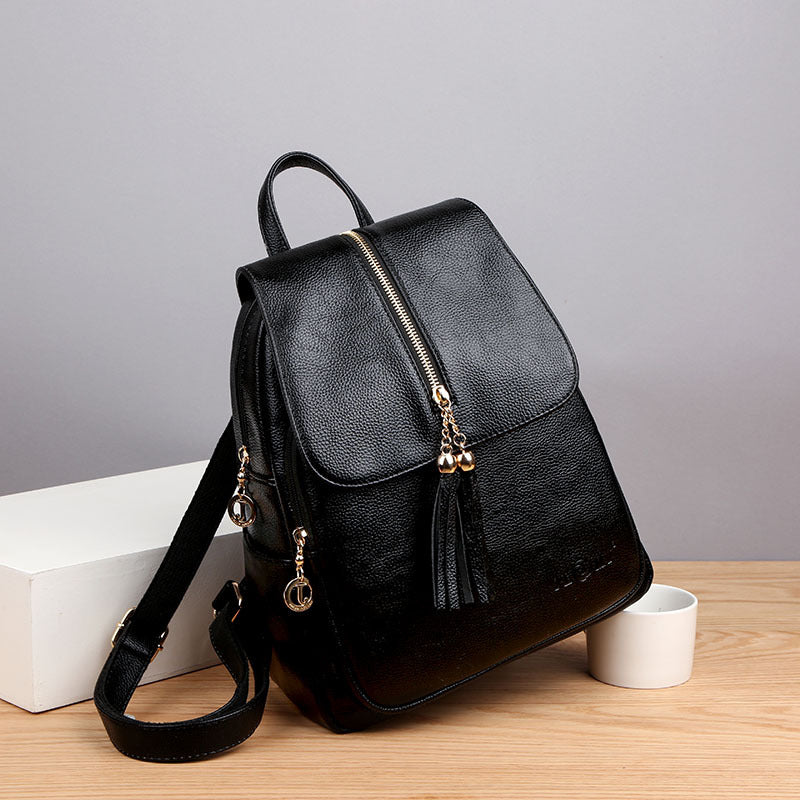 Women's Korean Fashion Soft Leather Versatile Large Backpacks