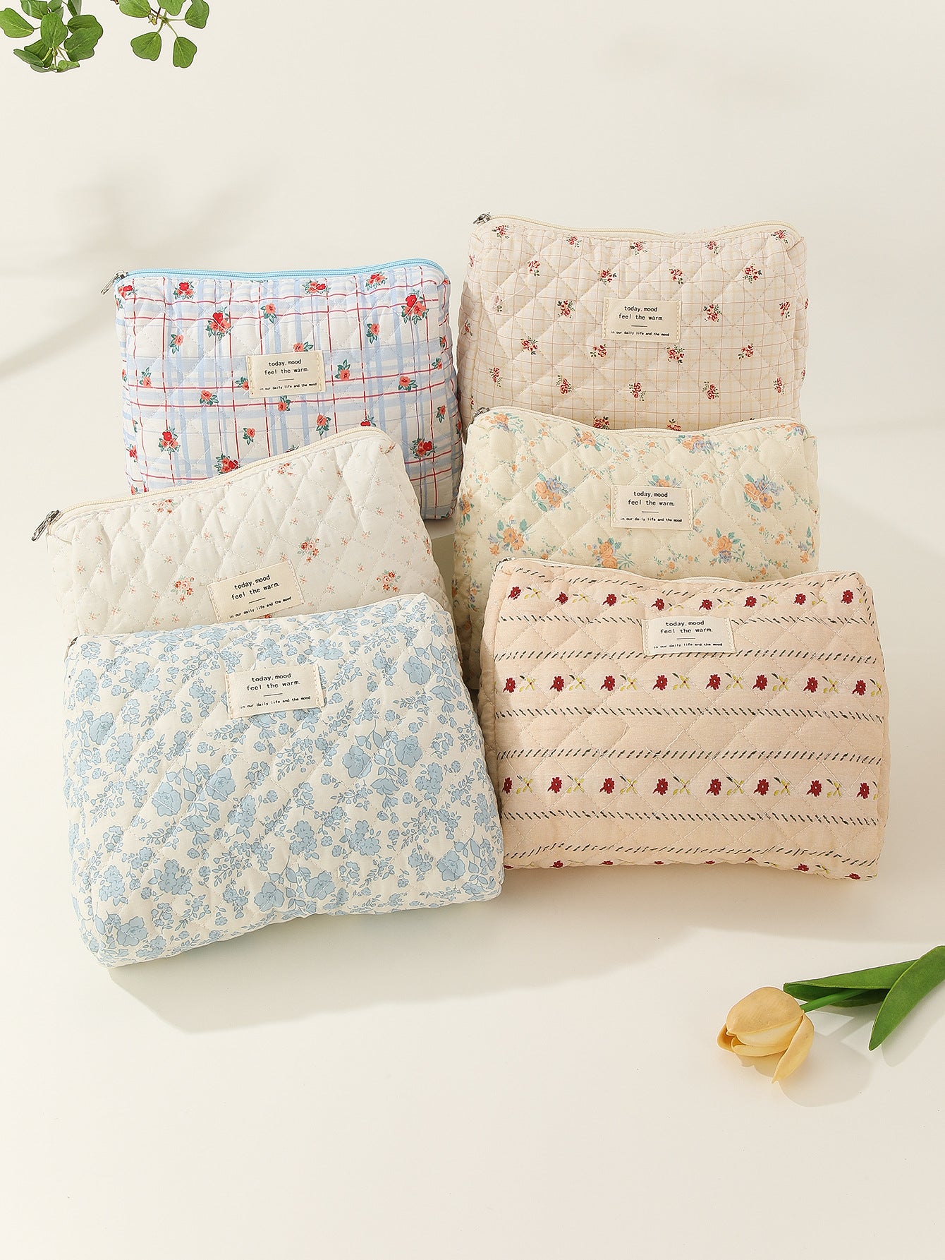 Liner Small Floral Storage Carrying Quilted Cosmetic Bags