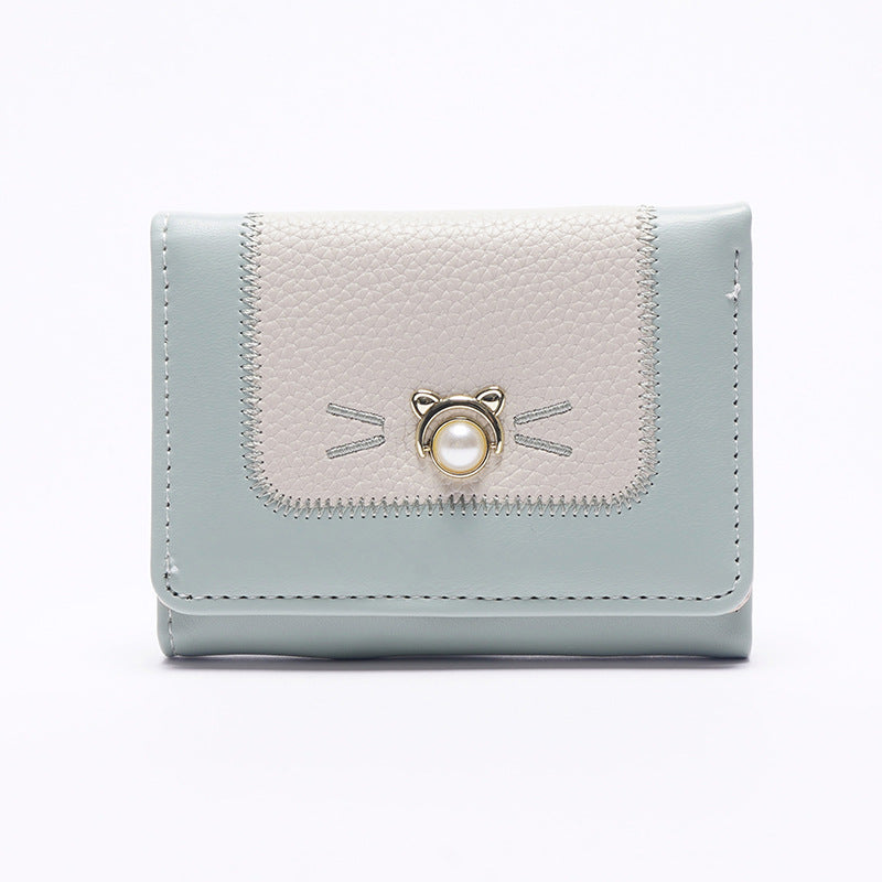 Women's Korean Style Multiple Slots Cat Short Ladies Wallets