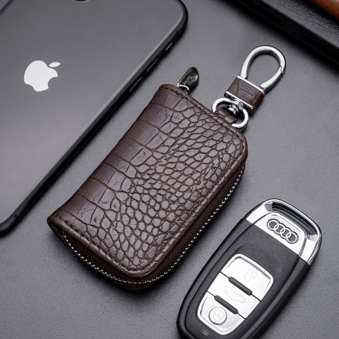 Business Car Crocodile Pattern Zipper Protector Key Bags