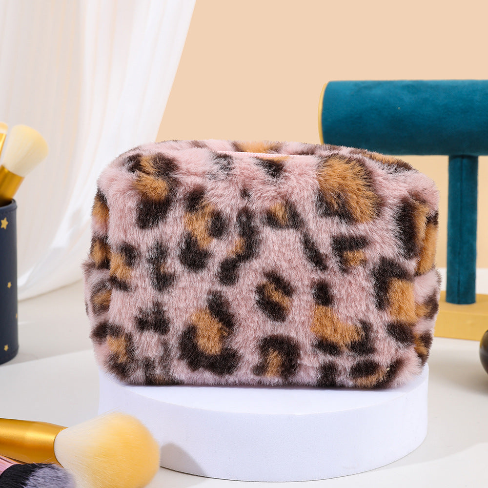 Leopard Print Plush Octagonal Buggy Cosmetics Cosmetic Bags