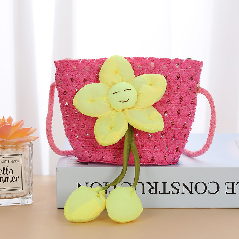 Porte-monnaie en paille creuse tissée en bord de mer pour enfants, mignon, petit porte-monnaie pour enfants