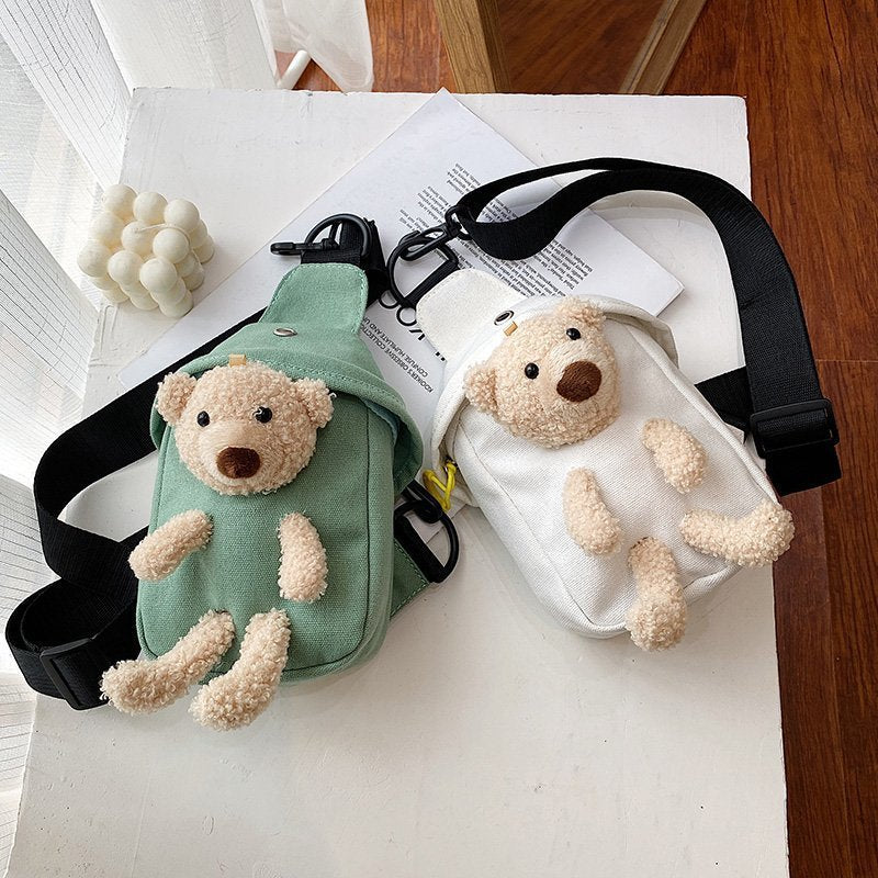 Women's Cute Canvas Cartoon Bear Joint Crossbody Bags