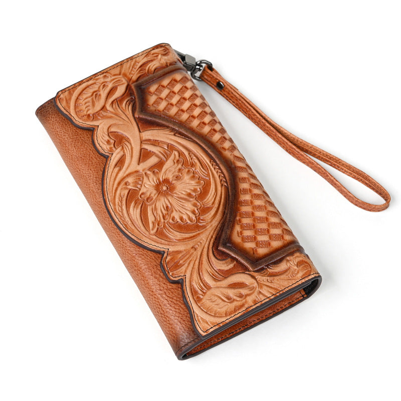 Women's Embossed First Layer Long Cowhide Fashion Ladies Wallets