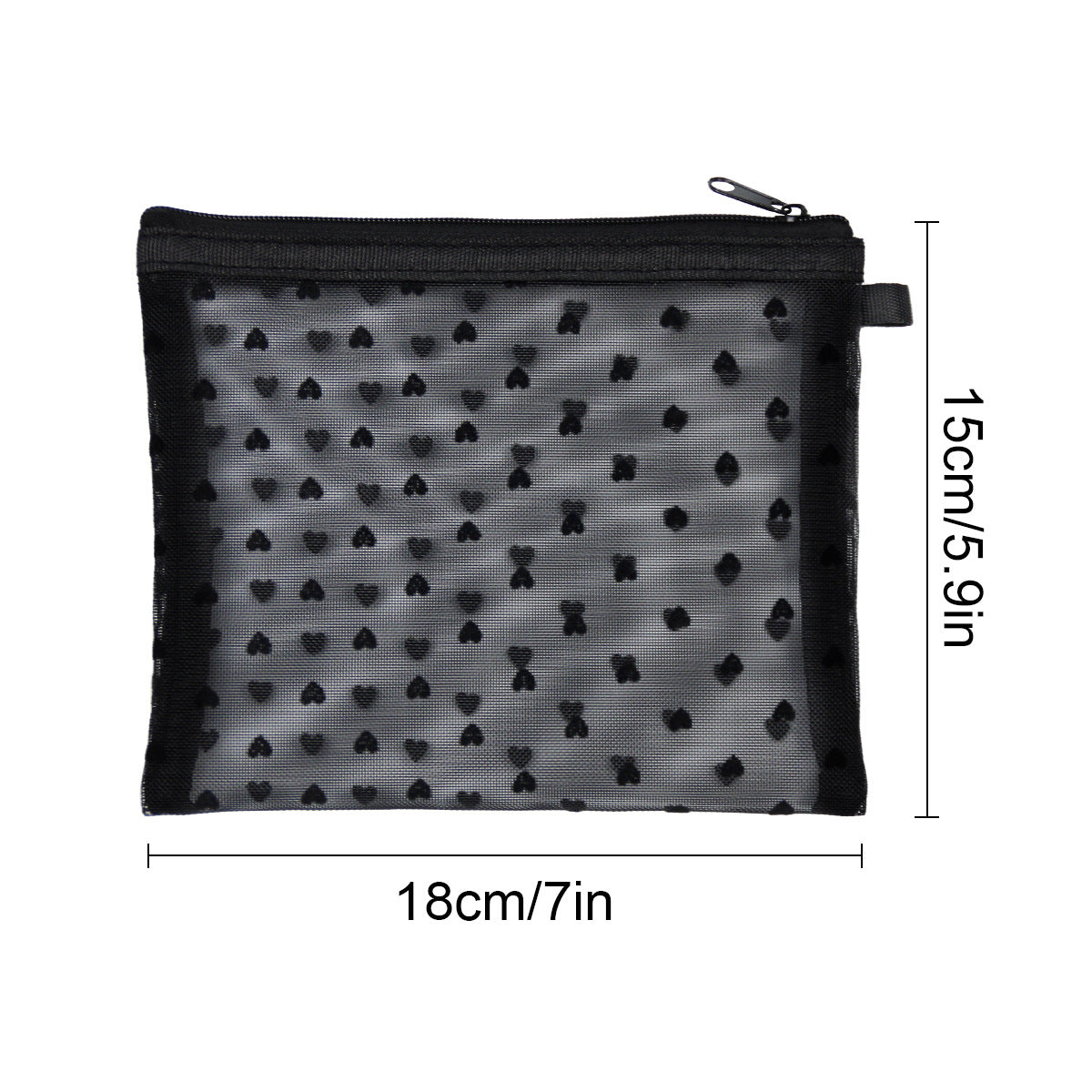 Flocking Love Heart Mesh Portable Cosmetics Cosmetic Bags