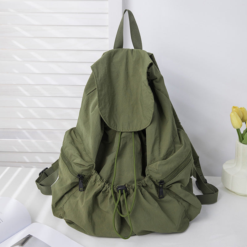 Women's Pleated Drawstring Nylon Niche Trendy Large Capacity Backpacks