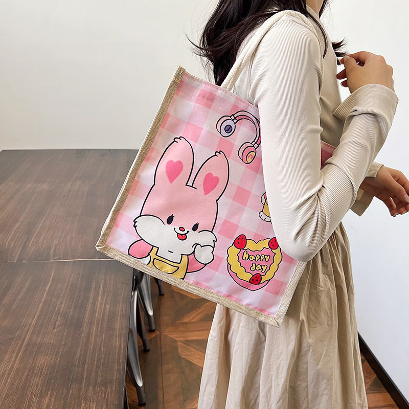 Cartoon Printing Clow Cotton Linen Plus Children's Shoulder Bags