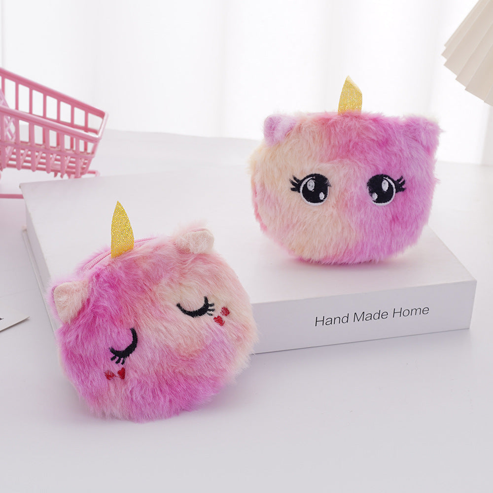 Children's Storage Cartoon Cute Plush Unicorn Earphone Children's Coin Purse