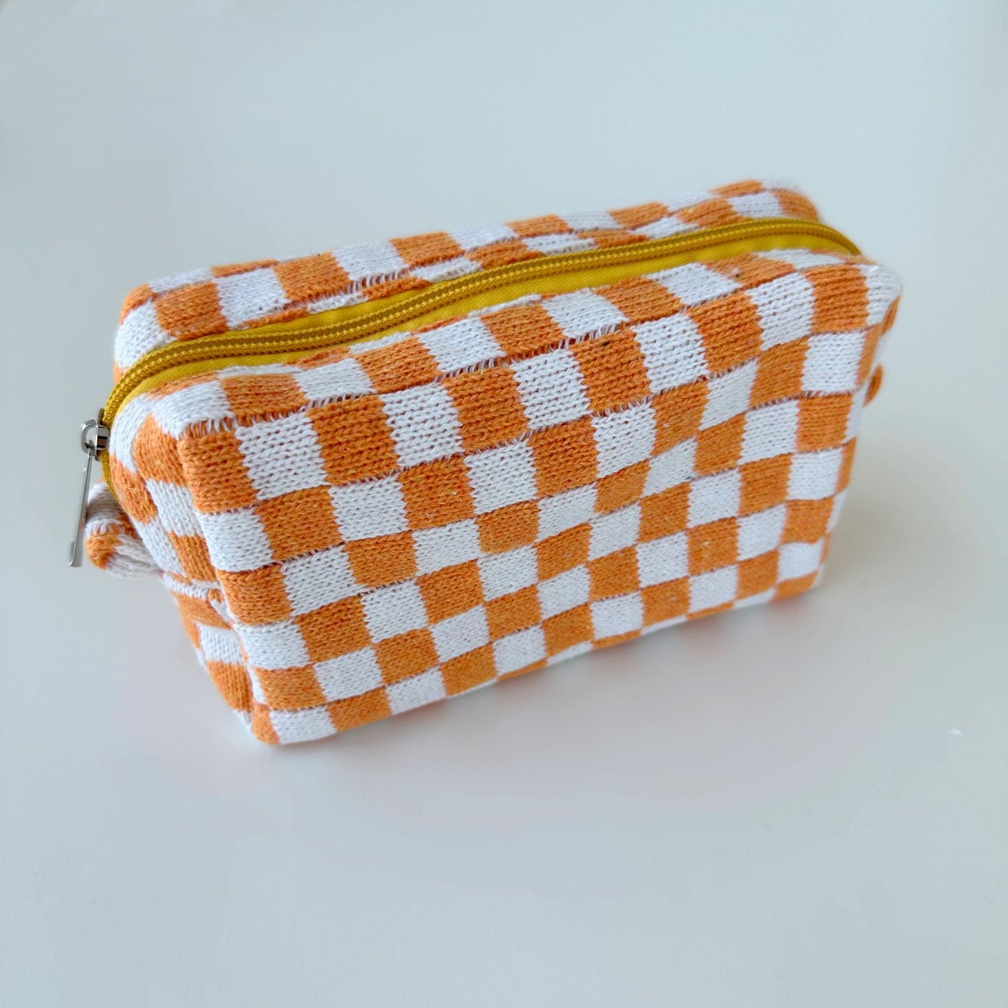 Knitted Large Capacity Chessboard Plaid Stripes Color Matching Cosmetic Bags