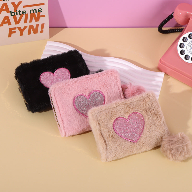 Classic Plush Zipper Heart-shaped Korean Style Children's Coin Purse