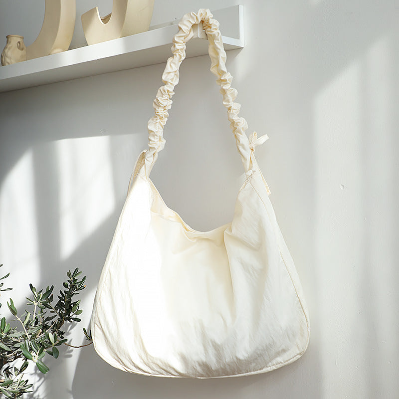 Women's Large Capacity Drawstring Solid Color Canvas Crossbody Bags