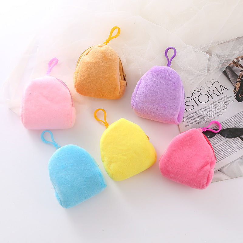 Petit porte-monnaie simple et solide en peluche couleur bonbon