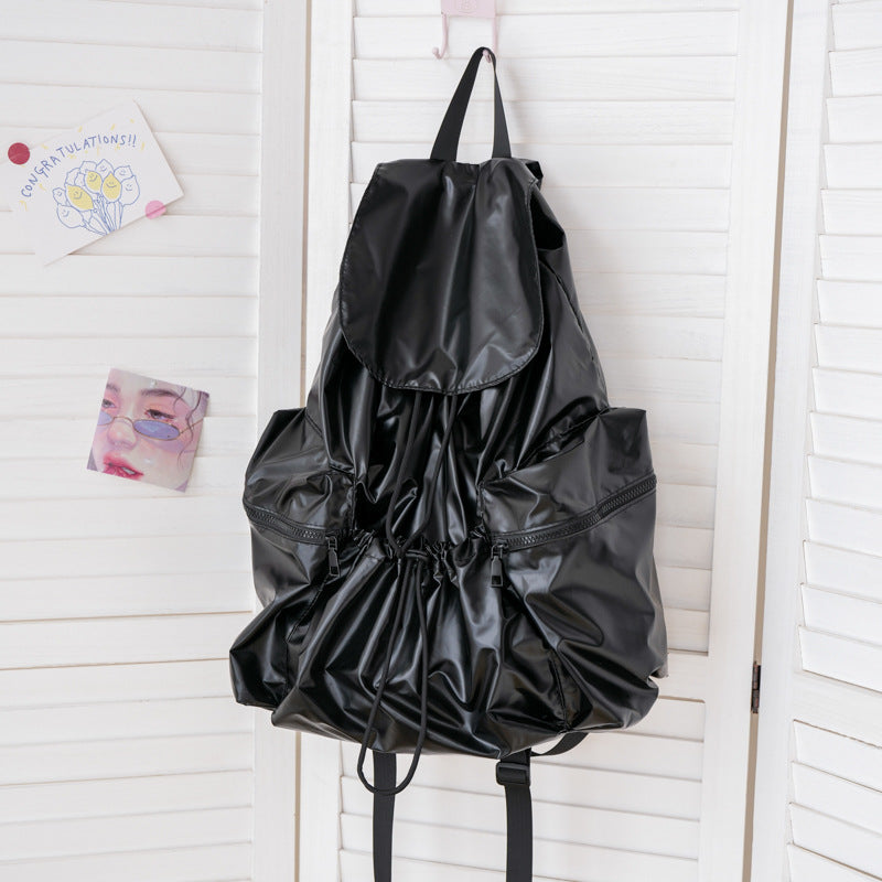 Women's Pleated Drawstring Nylon Niche Trendy Large Backpacks