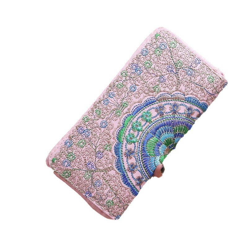 Women's Yunnan National Style Long Zipper Fabric Double Ladies Wallets