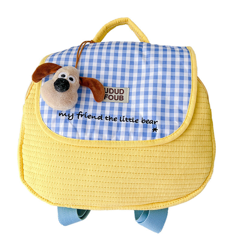 Children's Korean Quilted Cute Puppy Plaid Boys Children's Backpacks