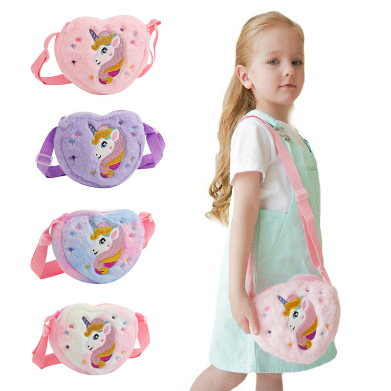 Licorne de dessin animé pour enfants, vêtements mignons en peluche, sacs à bandoulière pour enfants