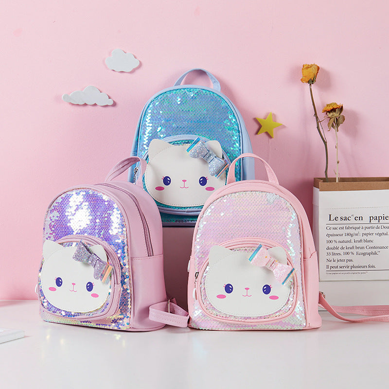 Paillettes de chat de dessin animé mignon pour enfants, adaptées aux sacs à dos pour enfants