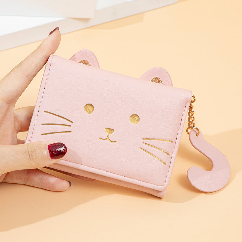 Women's Short Small Cute Fresh Cat Multiple Ladies Wallets