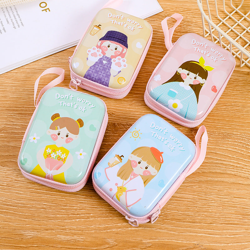 Children's Mini Rectangular Zipper Cartoon Headset Cable Coin Purses