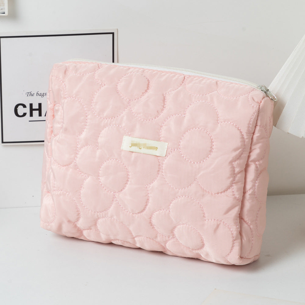 Women's Large Flower Solid Color Quilted Diamond Cosmetic Bags