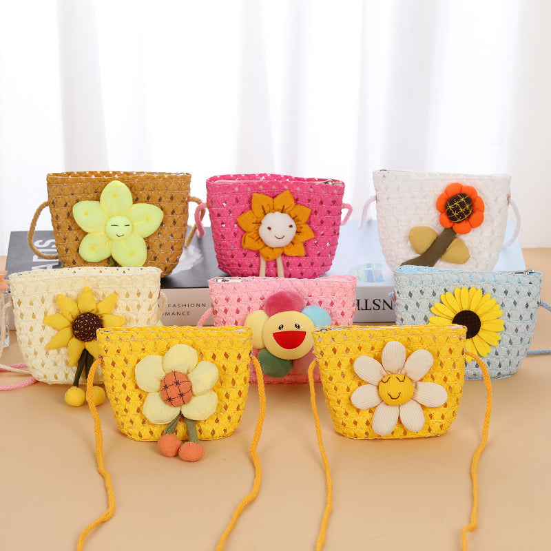 Children's Cute Seaside Weaving Hollow Straw Little Children's Coin Purse