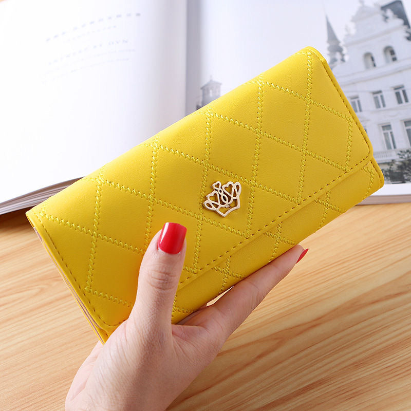 Women's Long Three Fold Korean Clutch Diamond Ladies Wallets