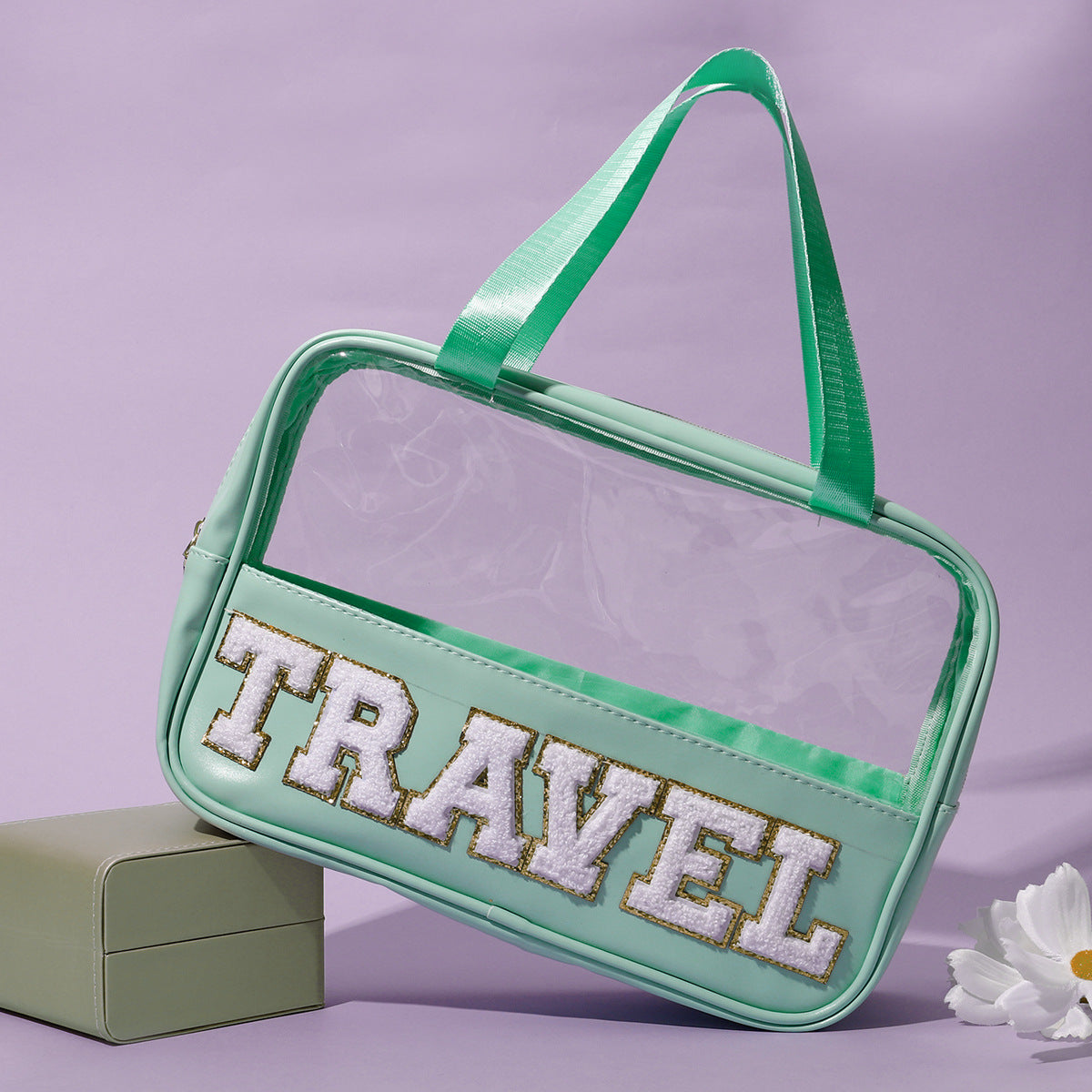 Transparent Hand Chenille Towel Embroidery Letters Cosmetic Bags