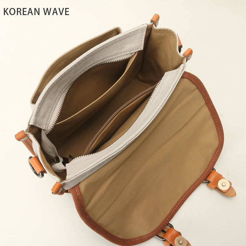 Women's Style Retro Simple Canvas With Genuine Leather Bags