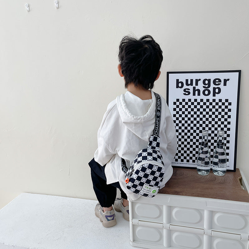 Children's Cute Boy Fashion Personality Chessboard Small Children's Shoulder Bags