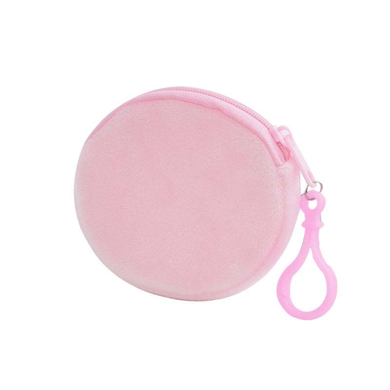 Porte-monnaie rond solide en peluche couleur bonbon, certificat