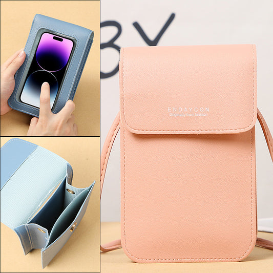 Women's Mobile Korean Stylish Versatile Zipper Solid Phone Bags