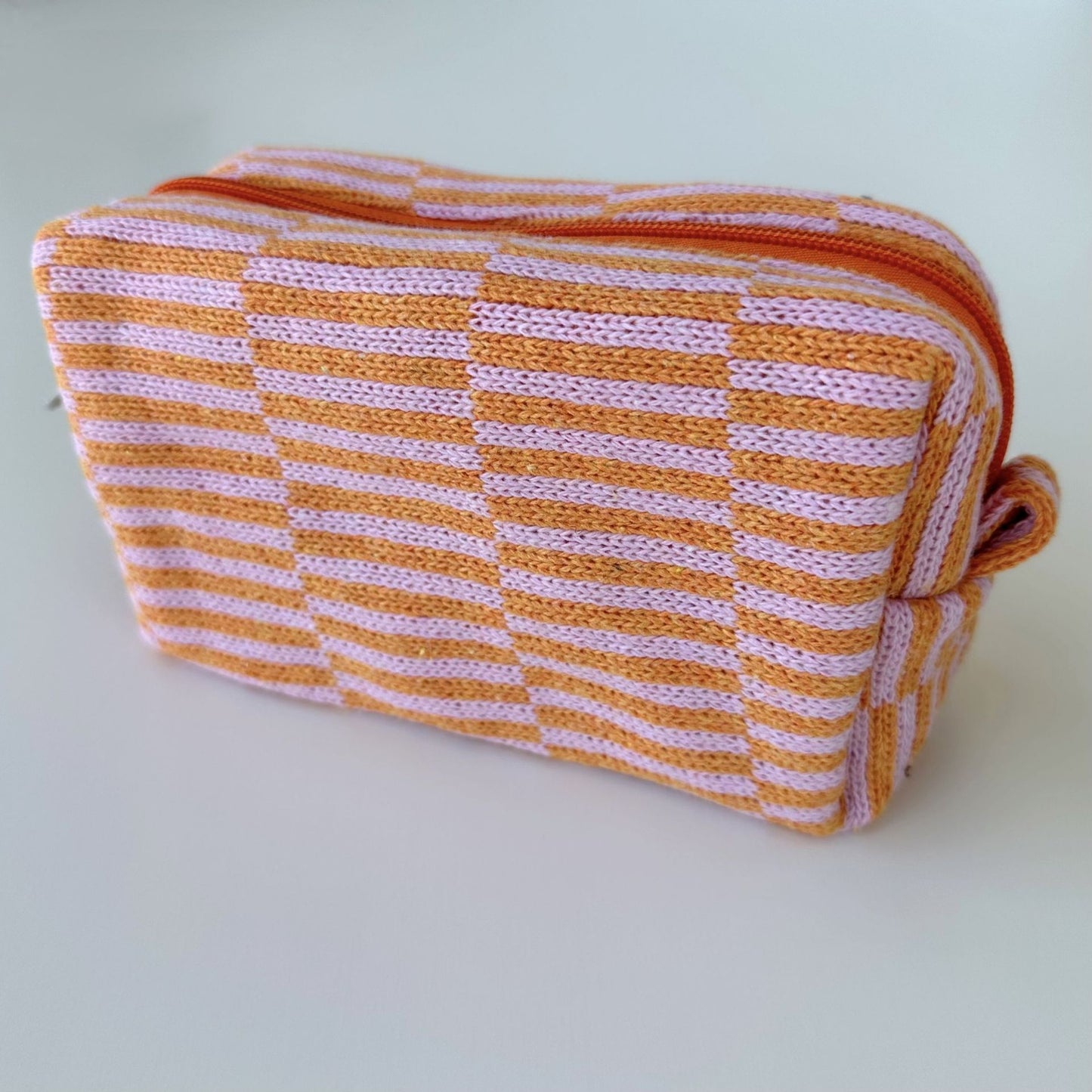 Knitted Large Capacity Chessboard Plaid Stripes Color Matching Cosmetic Bags