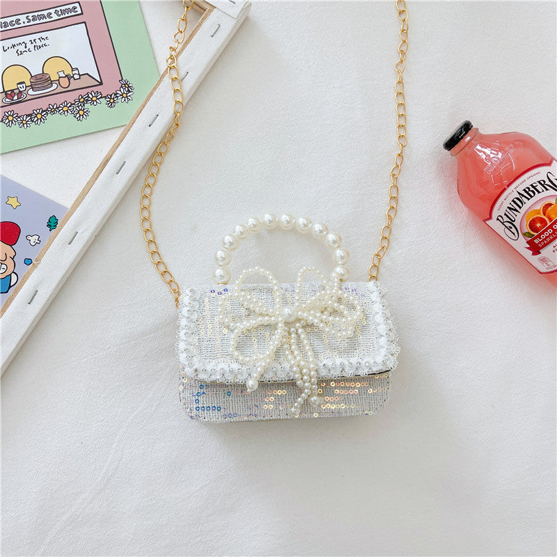 Bow Cartoon Cute Chain Pearl Tote Children's Shoulder Bags