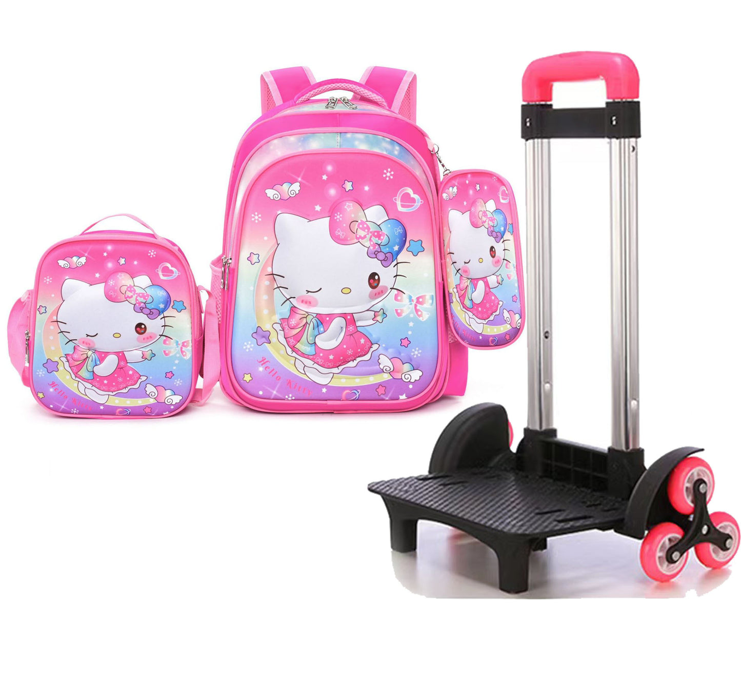 Children's With Light Cartoon Six-wheel Two-wheel Ladder Elementary School Students' Schoolbags