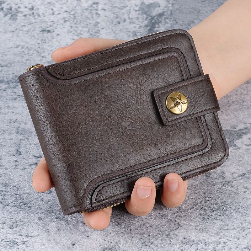 Men's Retro Short Horizontal Zipper Multifunctional Men's Wallets