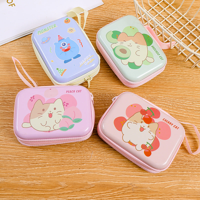 Children's Mini Rectangular Zipper Cartoon Headset Cable Coin Purses