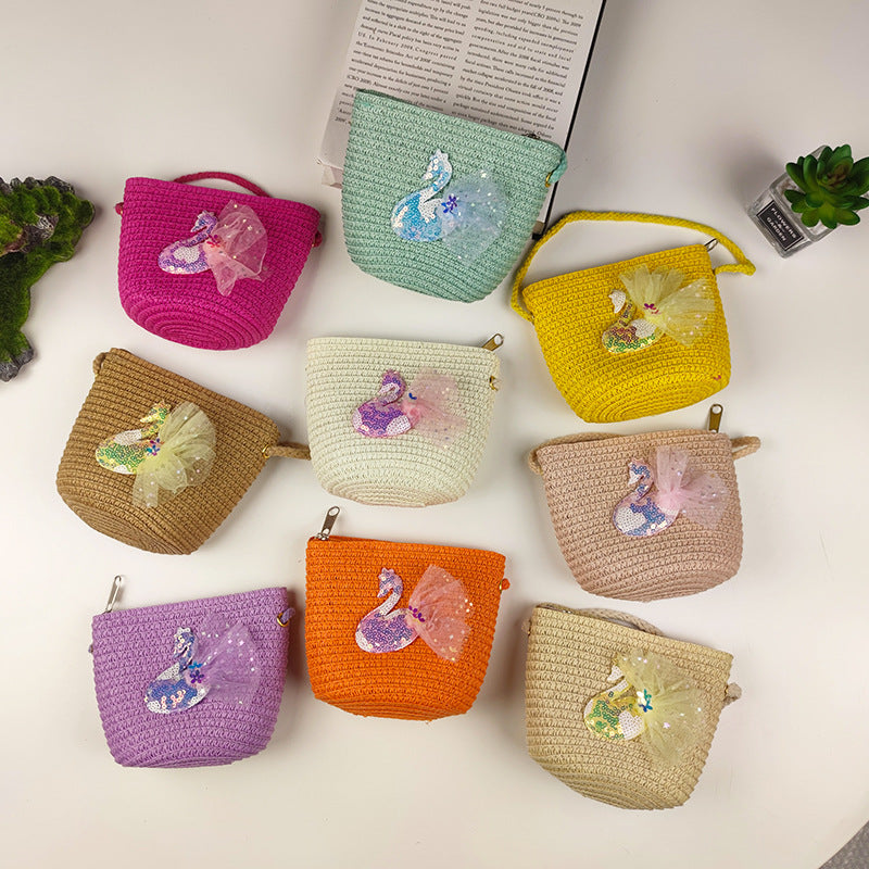 Women's & Children's & Small Cute Woven Straw Mini Coin Purses