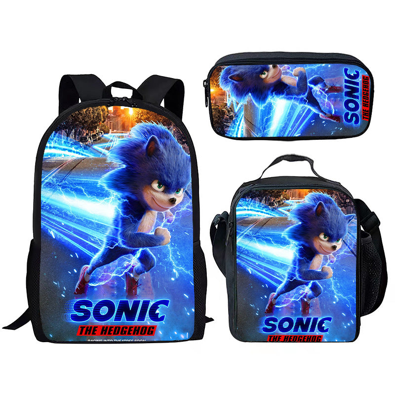 Children's Printing Sonic Three-piece Anime Pencil Cartoon Elementary School Students' Schoolbags