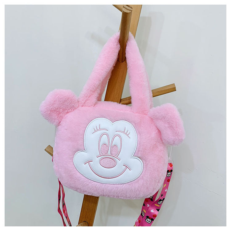 Cartoon Cute Strawberry Bear Plush Face Crossbody Bags