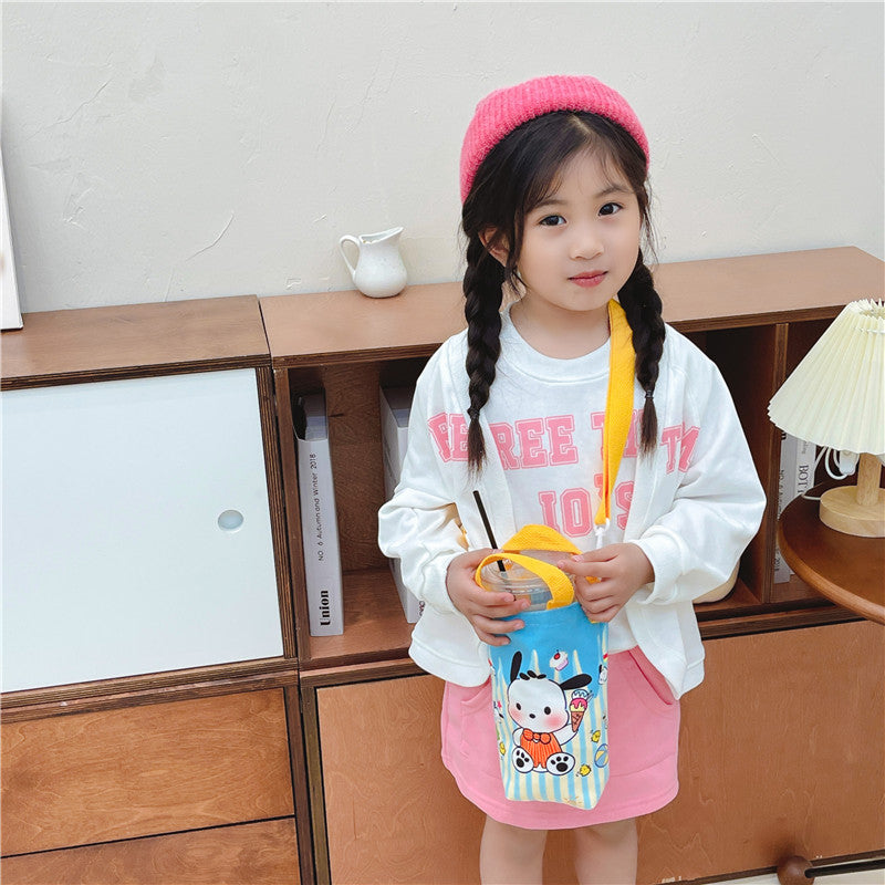 Children's Fashion Cute Water Cup Canvas Good-looking Children's Shoulder Bags