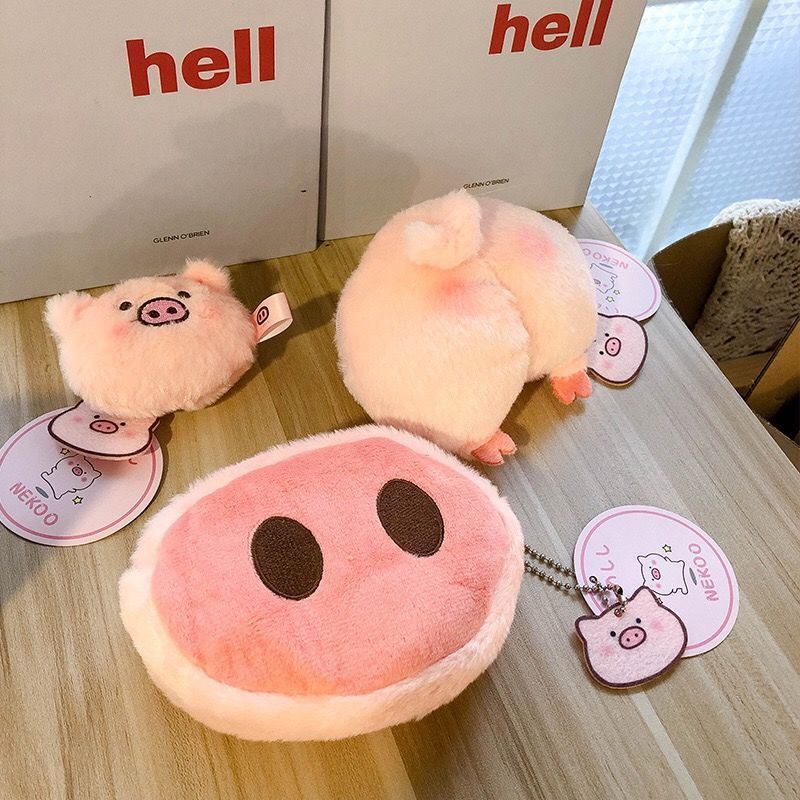 Porte-monnaie innovant en peluche avec tête de cochon et cœur