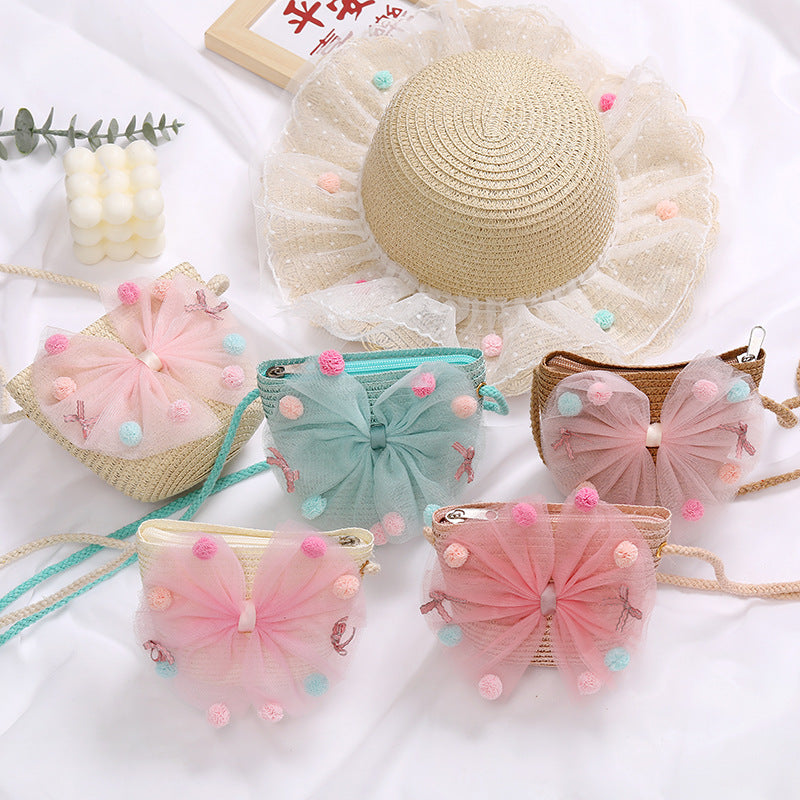 Children's Lace Bow Straw Woven Little Cute Bags