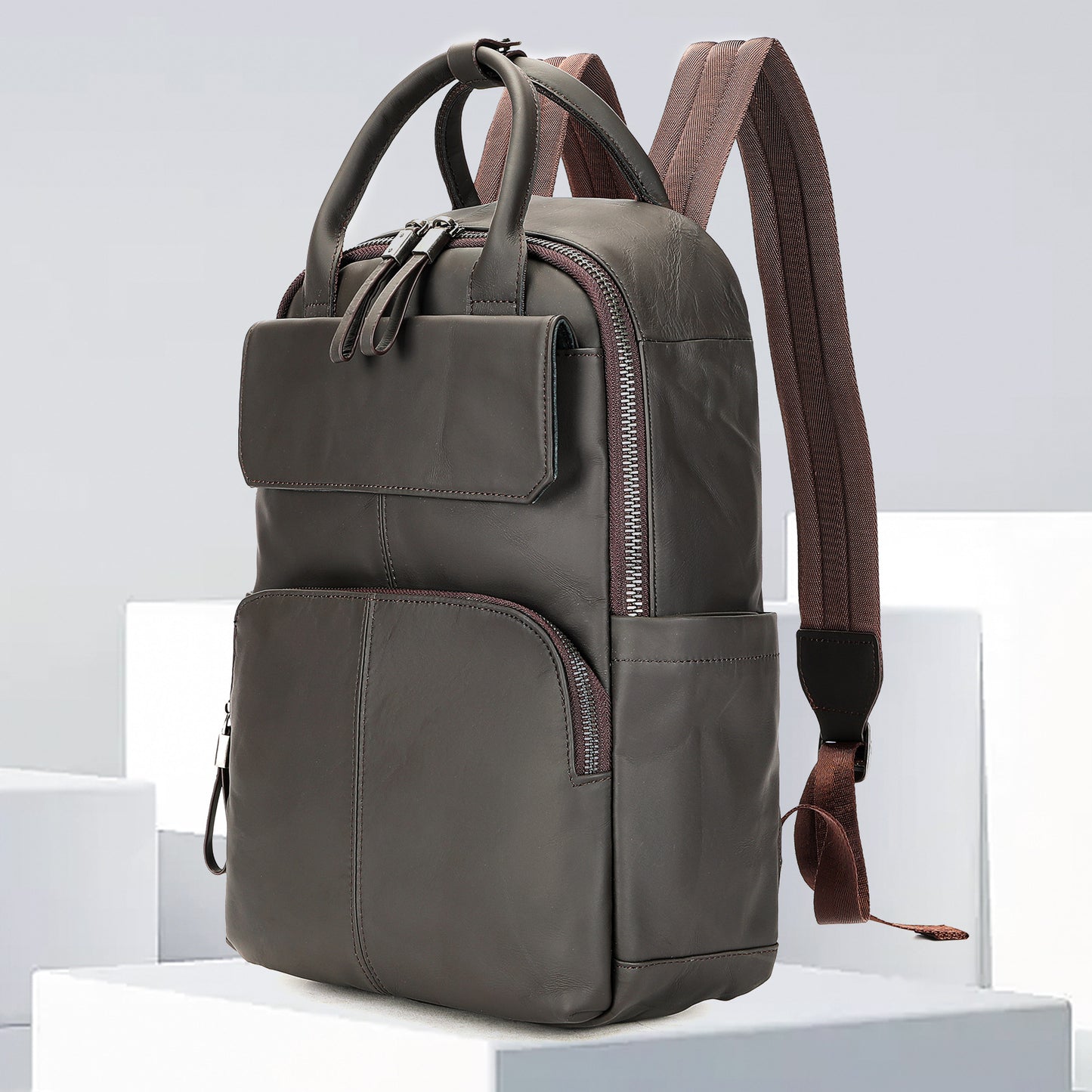 Men's Leather Large Capacity Leisure Business Simple Backpacks