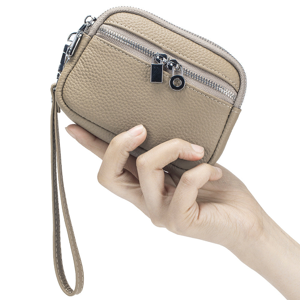 Petit porte-monnaie en cuir grande capacité à double fermeture éclair pour femme